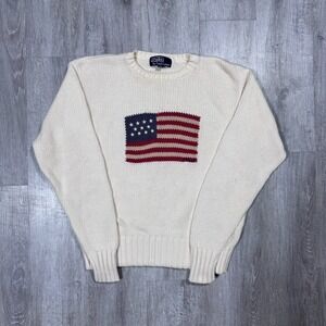Vintage Polo Ralph Lauren American Flag Knit Cotton Sweater